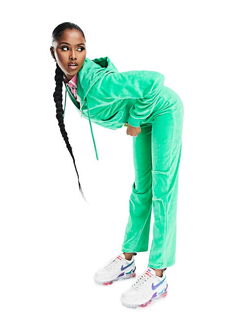 Hoodies & Sweatshirts ASYOU velour zip through hoodie co-ord in green 