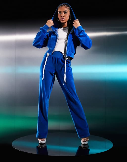 AsYou - Velours hoodie met ritssluiting in azuurblauw, deel van co-ord set