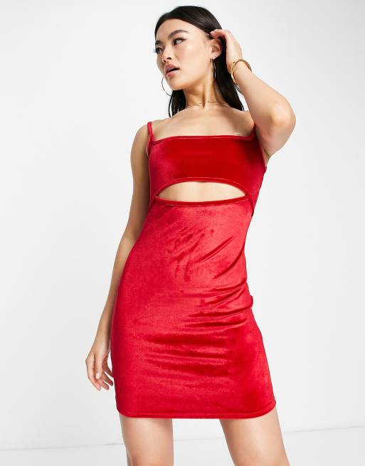 ASYOU velvet cut out cami dress in red