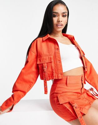 ASYOU cropped denim utility jacket in red (part of a set) - ASOS Price Checker