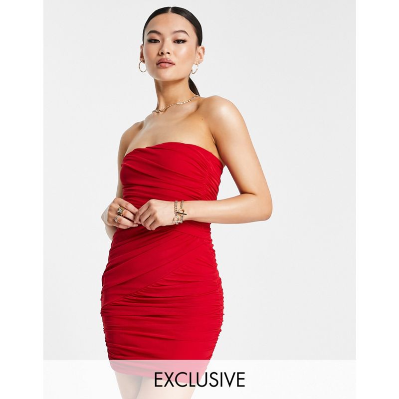 Donna Vestiti ASYOU - Vestito corto in rete rossa arricciato