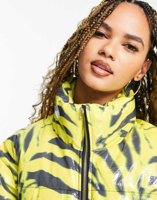 Yellow vinyl puffer jacket sale