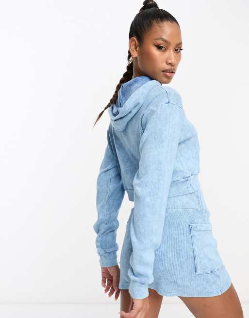 DENIM RIBBED HOODIE PASTEL BLUE