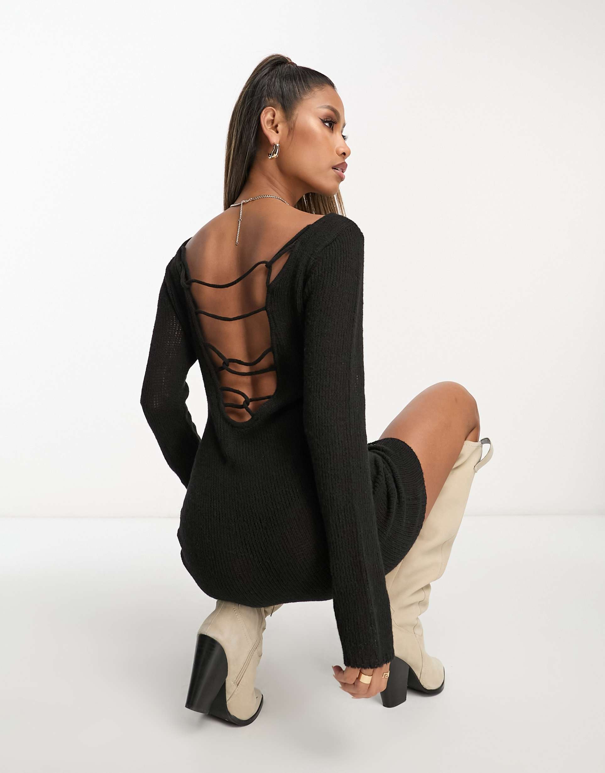 asyou webbed ladder strappy back sheer dress in black