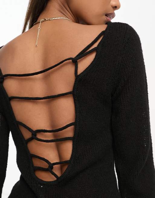 ASYOU webbed ladder strappy back sheer dress in black , 3 of 4