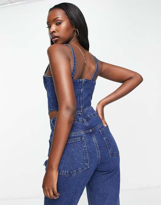 ASYOU western star denim corset top co-ord in electric blue | ASOS