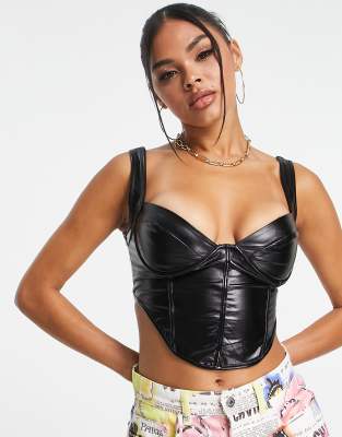 Spot A Faux Leather Bustier Top - Black