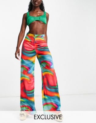 ASYOU wide leg co-ord trouser in abstract swirl print