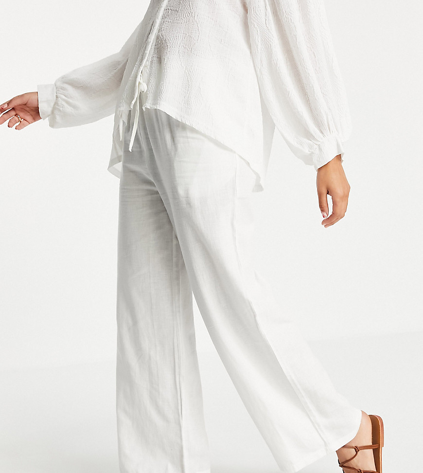 ASYOU wide leg linen pant in white - part of a set