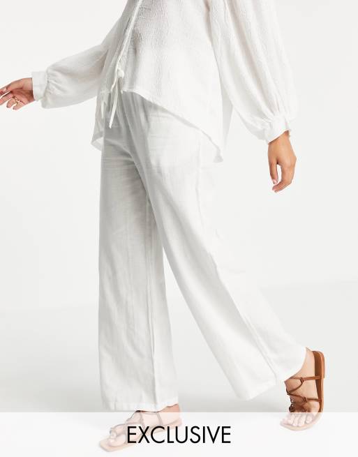 ASYOU wide leg linen pant in white - part of a set