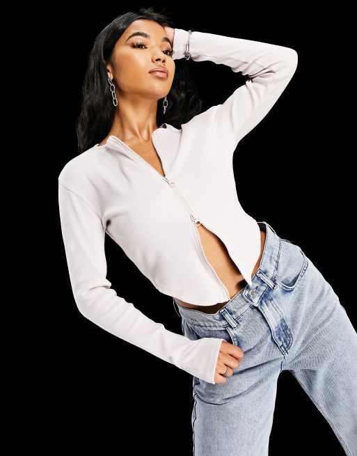 ASYOU zip through crop top in lilac, 3 of 4