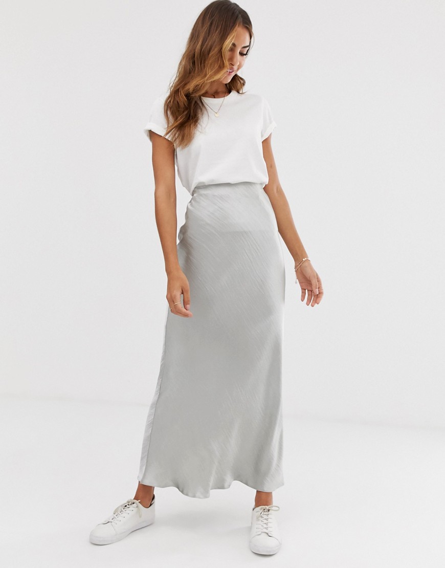 фото Атласная блестящая юбка макси asos design-серебряный