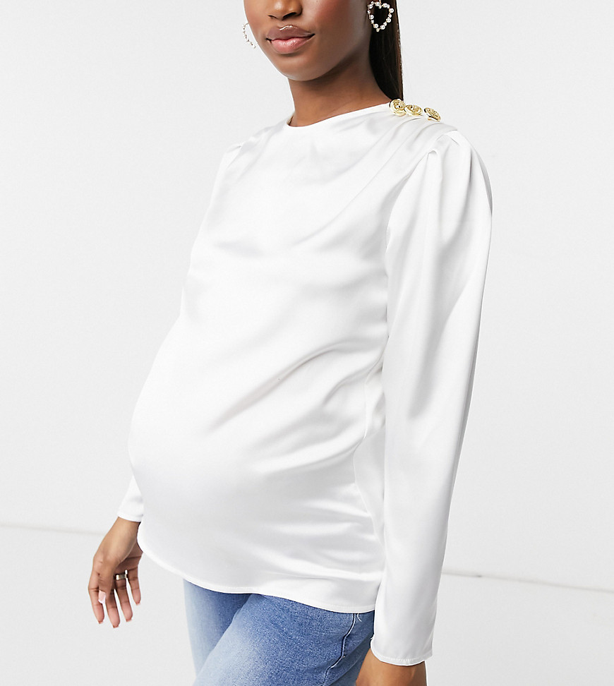 Атласная блузка цвета слоновой кости с золотистыми пуговицами Blume Maternity-Белый