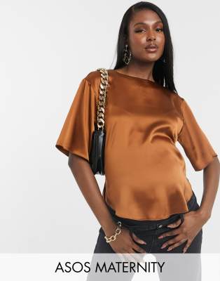 Топы для беременных Атласная футболка имбирного цвета ASOS DESIGN Maternity-Оранжевый цвет