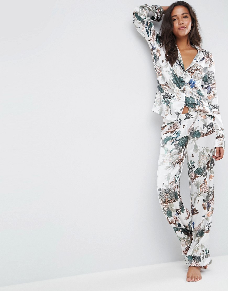 фото Атласная классическая пижама с принтом в стиле сафари asos premium-мульти asos tall
