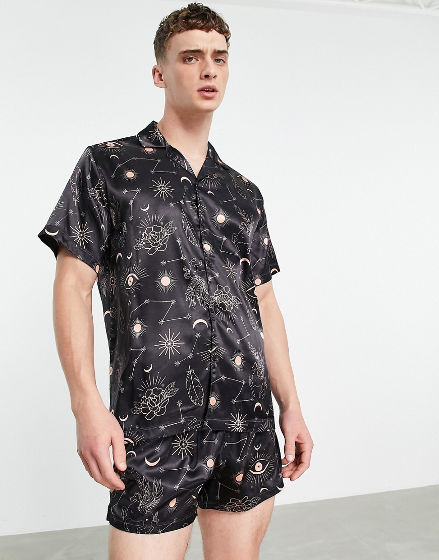 фото Атласная пижама с космическим принтом asos design-черный цвет