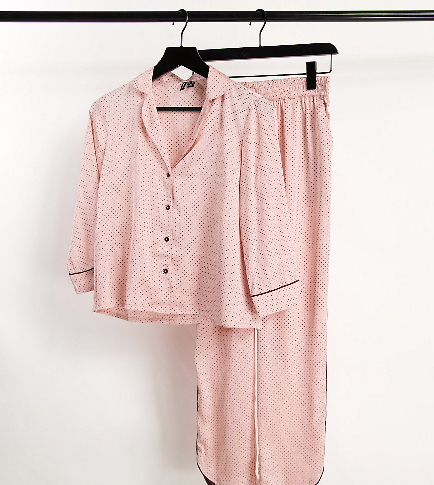 фото Атласная розовая пижама с окантовкой и принтом в горошек vero moda tall-розовый цвет