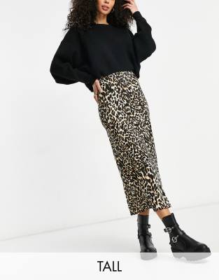 фото Атласная юбка косого кроя с леопардовым принтом topshop tall-многоцветный