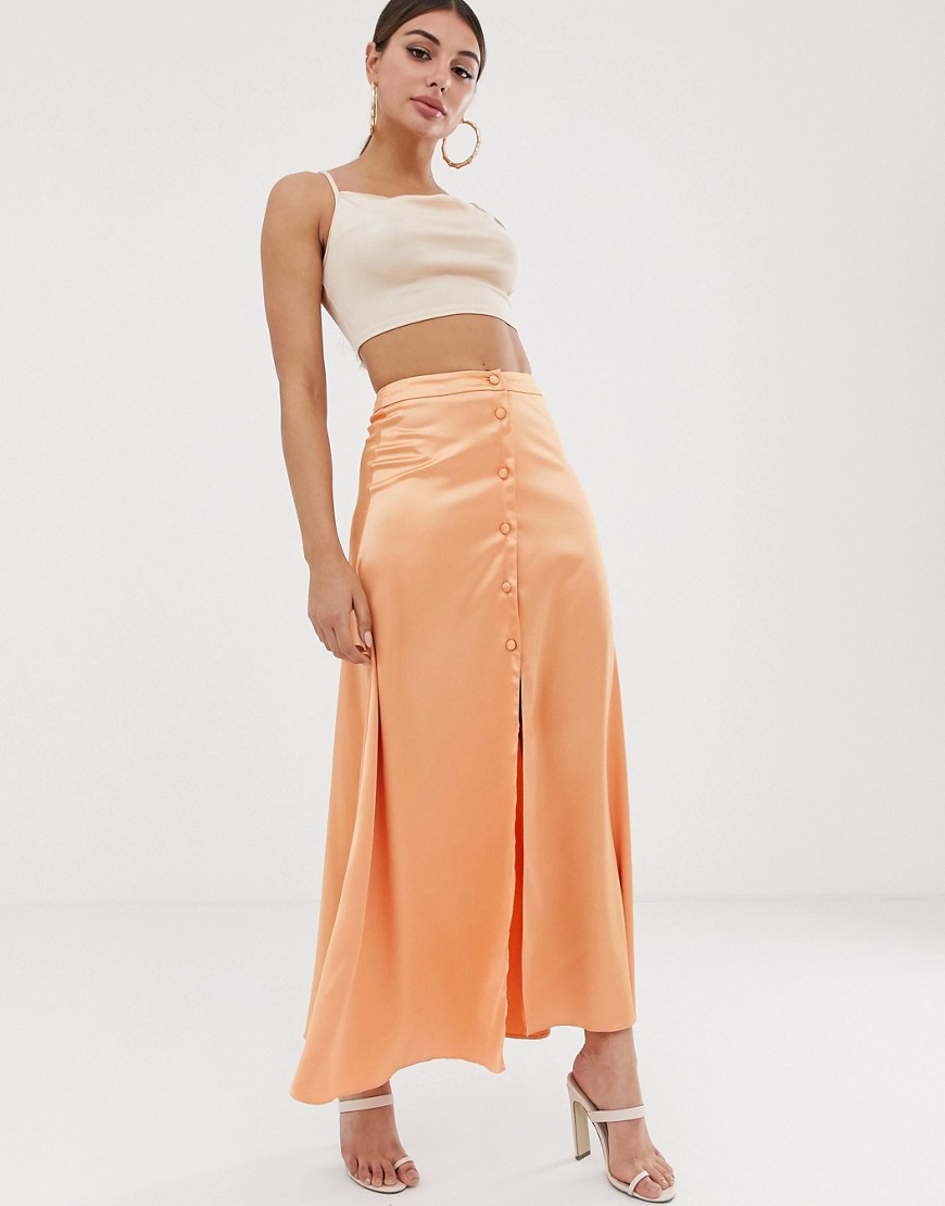 фото Атласная юбка макси на пуговицах asos design-оранжевый