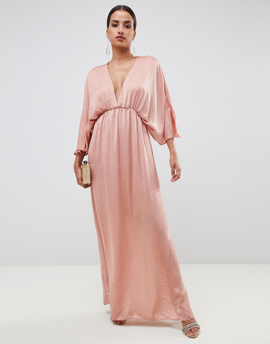 Атласное длинное платье-кимоно ASOS DESIGN-Розовый