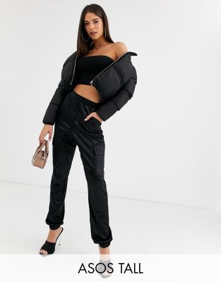 фото Атласные джоггеры с карманами asos design tall-черный asos tall