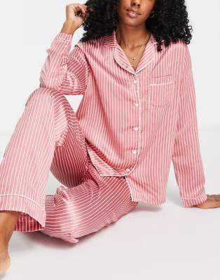 Ночная одежда  Asos Атласные пижамные брюки в темно-розовую и кремовую полоску от комплекта Loungeable-Розовый цвет