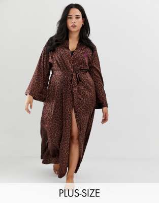 фото Атласный халат-кимоно с леопардовым принтом savage x fenty curvy-коричневый