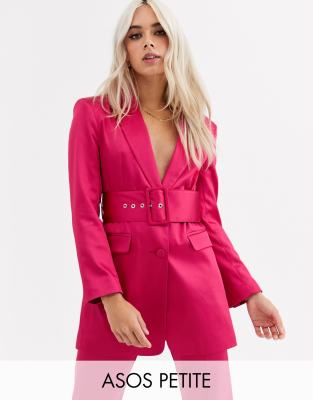 фото Атласный пиджак с поясом asos design petite-розовый asos petite