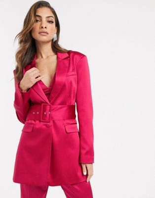 фото Атласный пиджак с поясом asos design-розовый