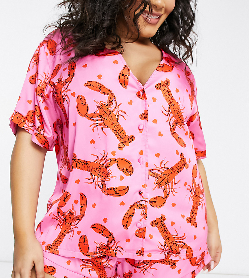 фото Атласный пижамный комплект с принтом омаров asos design curve-розовый цвет asos curve