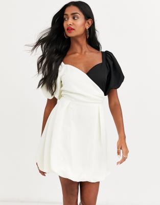 Atoir lost to the night puff sleeve contrast mini dress-Cream