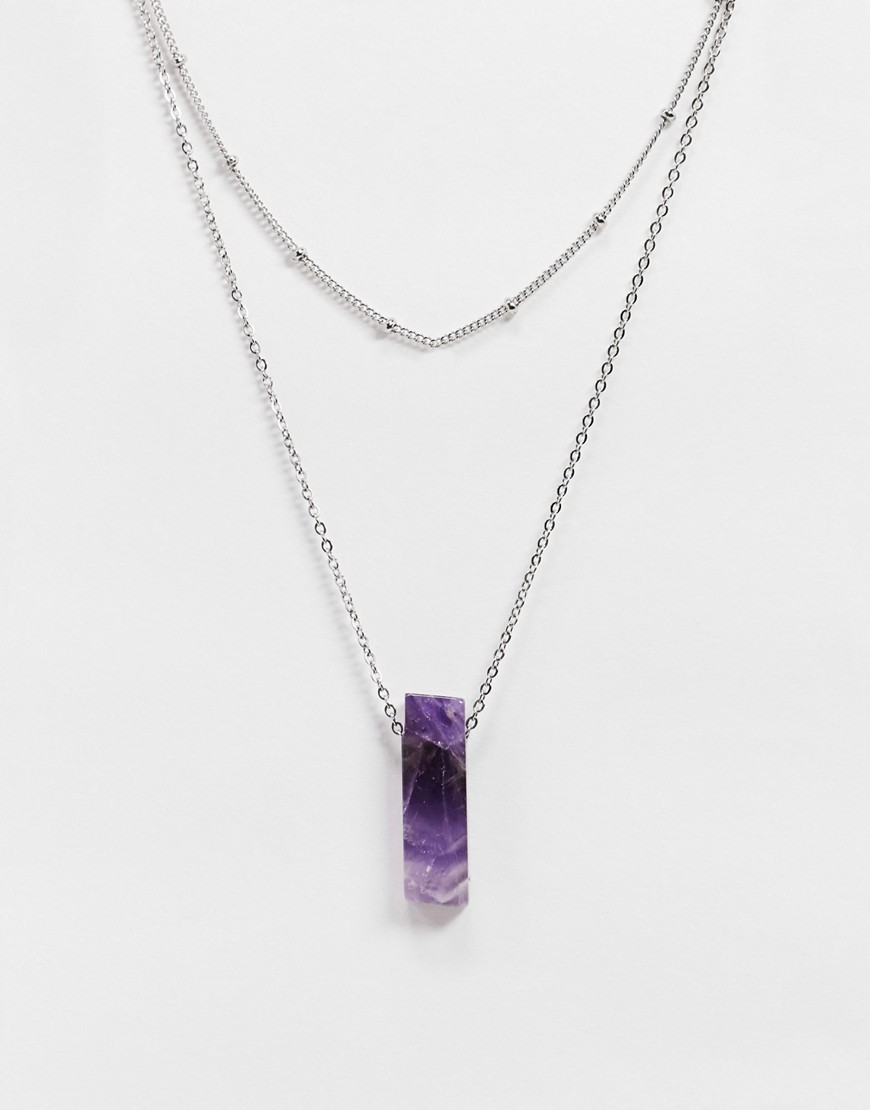 Aura by Calum Best amethyst crystal necklace-Silver