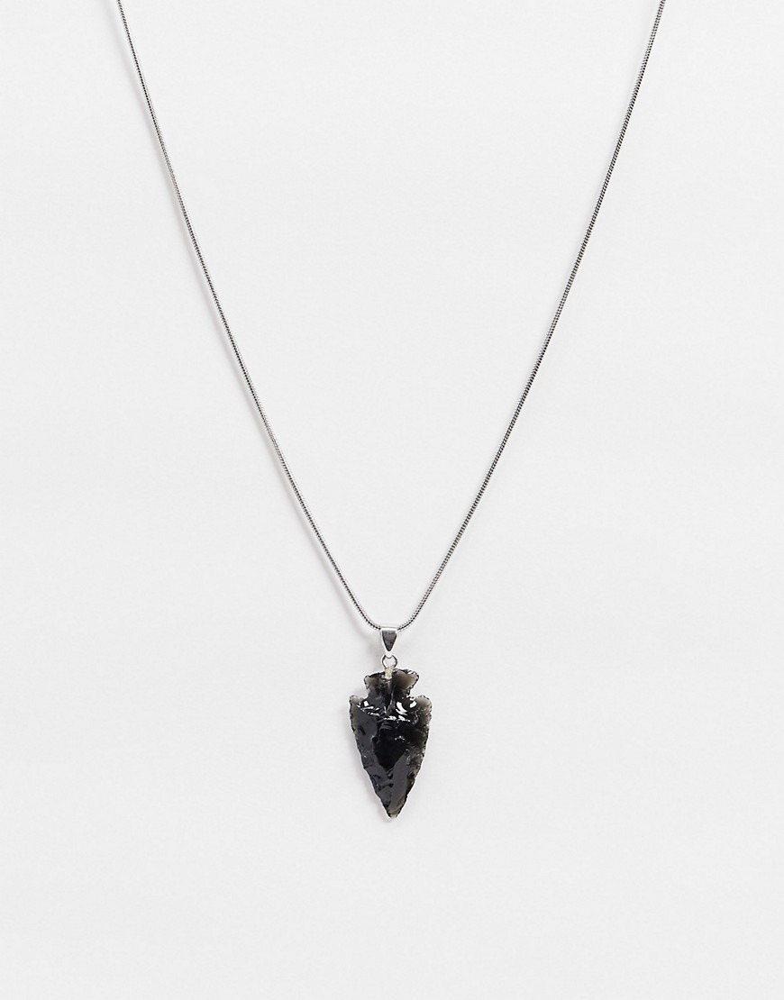 Aura by Calum Best black obsidian crystal necklace-Silver