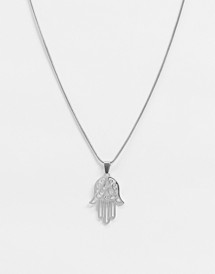 Aura By Calum Best Hamsa Hand Necklace-Silver