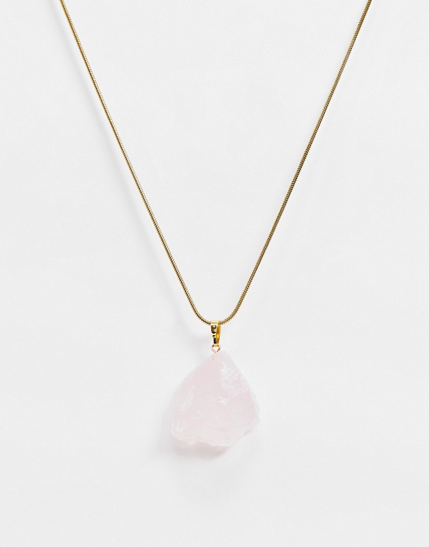 Aura by Calum Best rose quartz crystal necklace-Gold