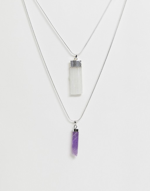 Aura Crystals by Calum Best amethyst & selenite double crystal pendant necklace
