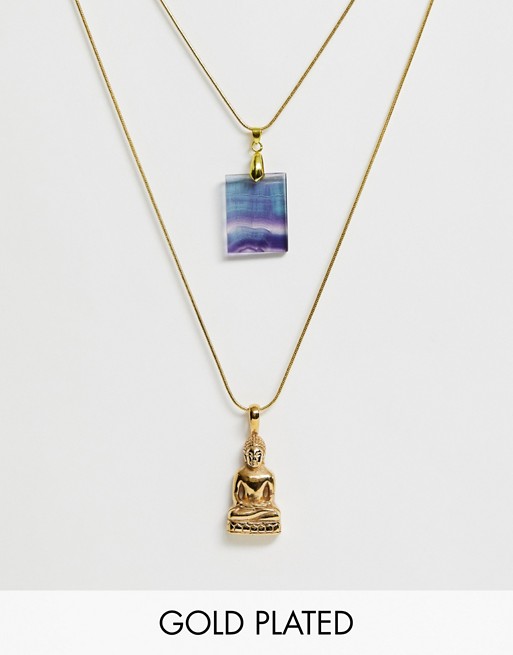Aura Crystals by Calum Best fluorite & buddha charm necklace