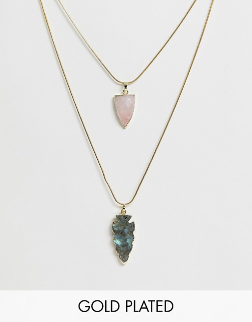 Aura Crystals by Calum Best rose quartz & labradorite double crystal pendant necklace
