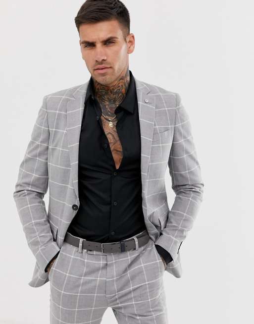 Avail London - Abito skinny grigio chiaro a quadri larghi, 2 di 3