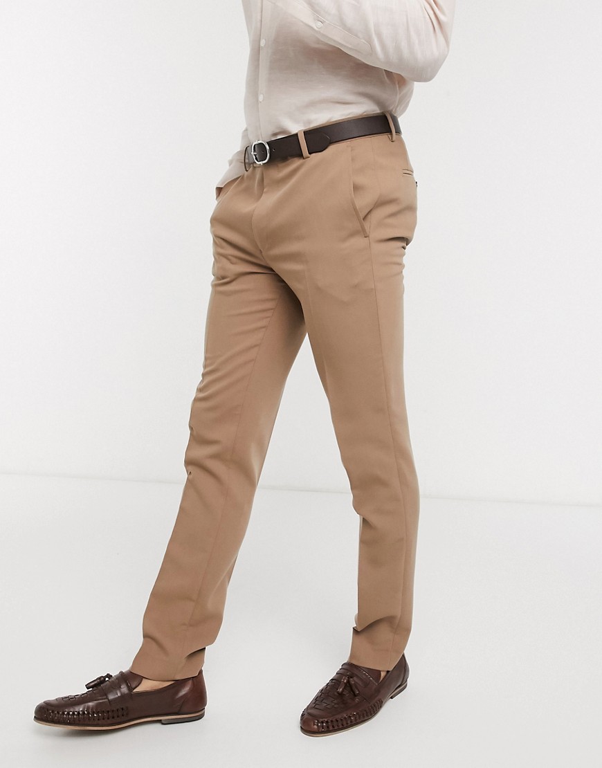 Avail London – Kamelfärgade kostymbyxor med extra smal passform-Guldbrun
