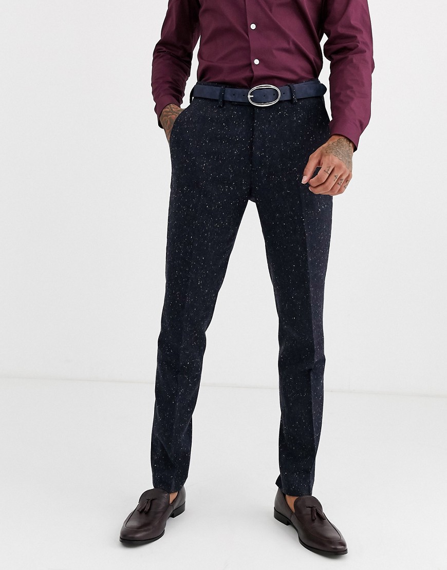 Avail London – Marinblåmelerade kostymbyxor i tweed med extra smal passform