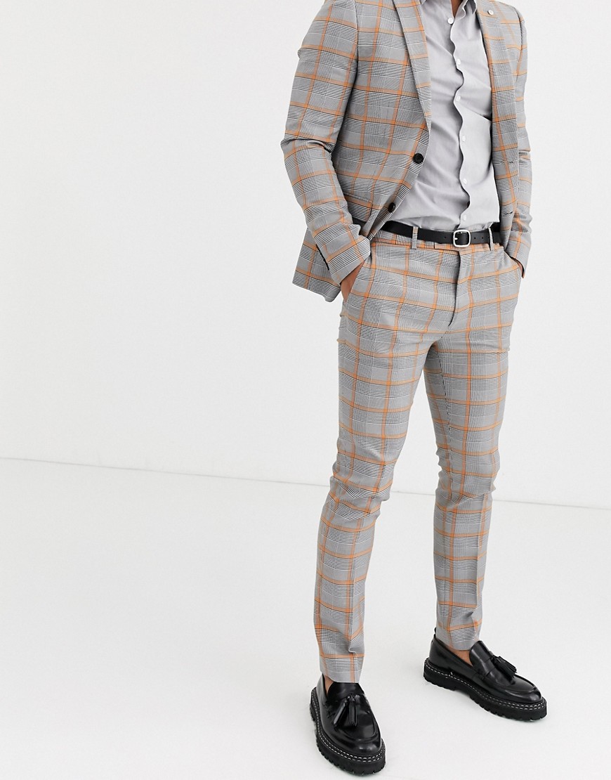Avail London - Pantaloni da abito grigio a quadri Principe di Galles
