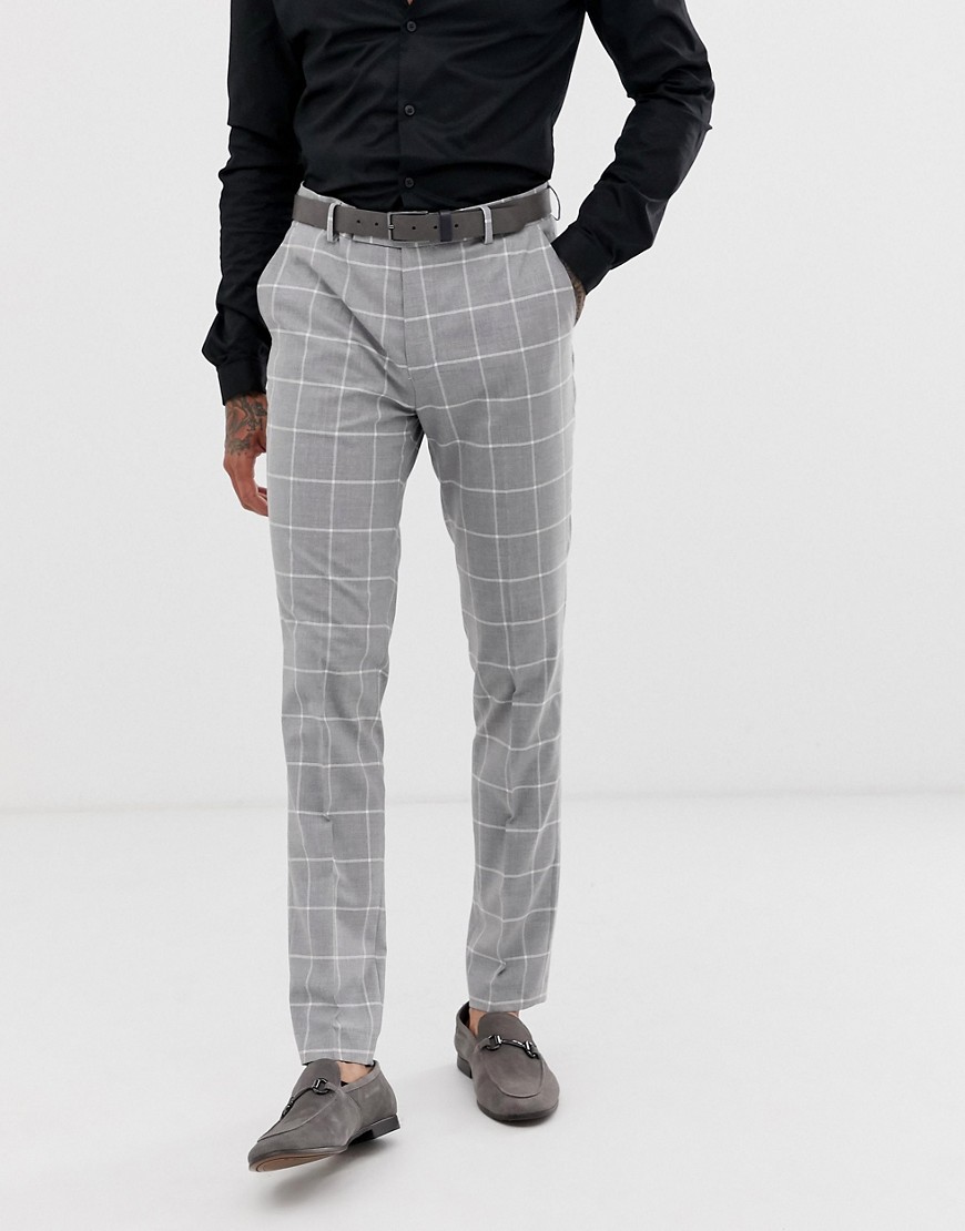 Avail London - Pantaloni da abito skinny grigio chiaro a reticolo