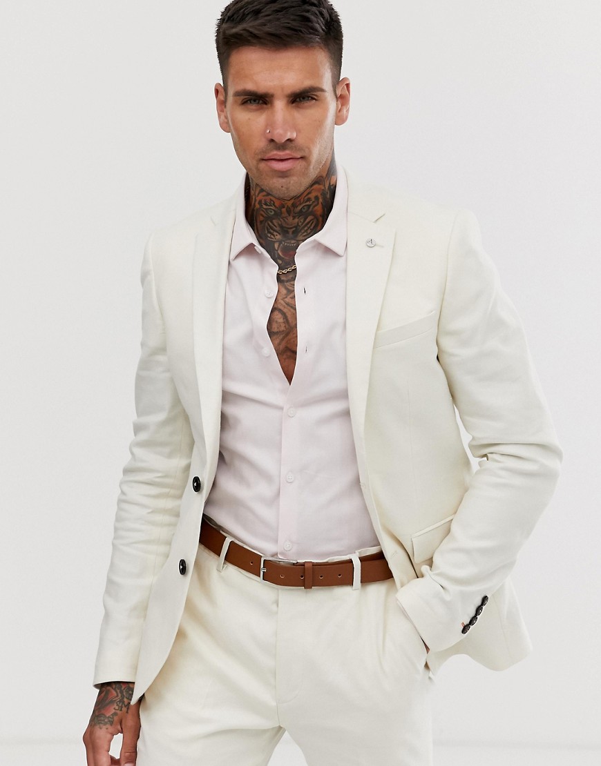 Avail London – Sandfärgad kostymjacka i linne med extra smal passform
