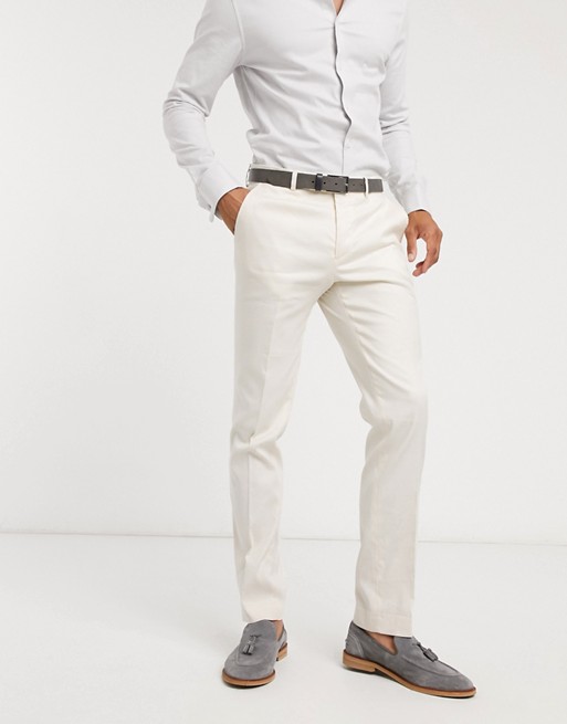 Avail London skinny fit linen suit trousers in stone