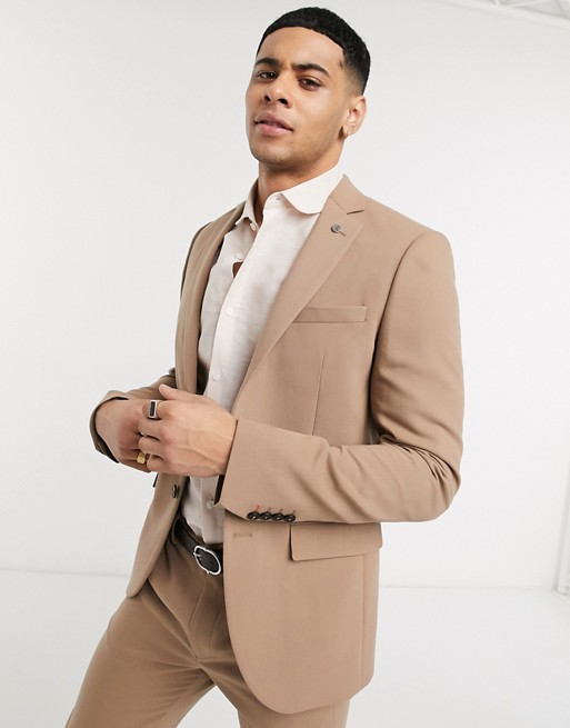 Avail London skinny fit suit jacket in camel