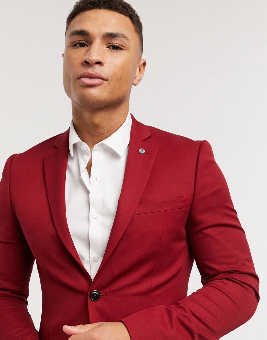 Avail London skinny fit suit jacket in chilli-Red