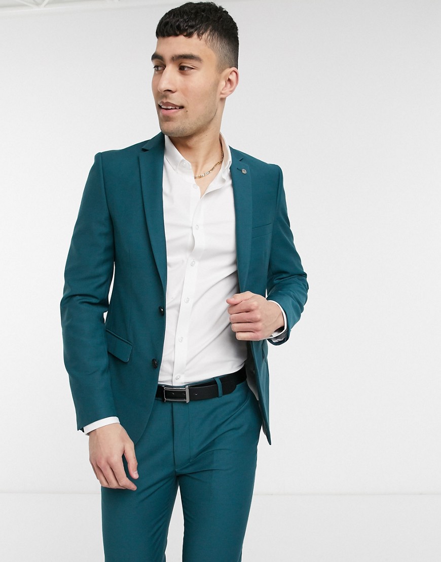 Avail London skinny fit suit jacket in teal-Blue
