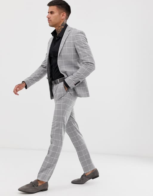 Avail London Skinny Fit Suit Pants In Light Gray Windowpane Check
