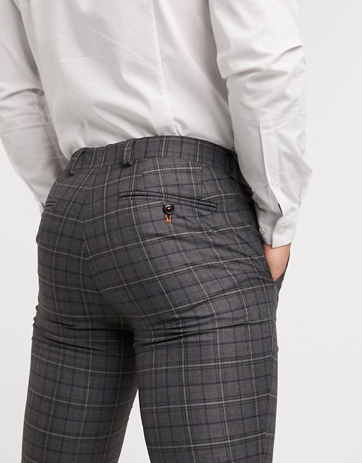 Avail London skinny fit suit trousers in light grey windowpane check